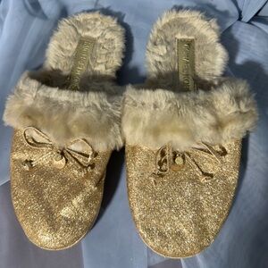 Michael Kors Gold Glitter Faux Fur Women's Slippers Size 9